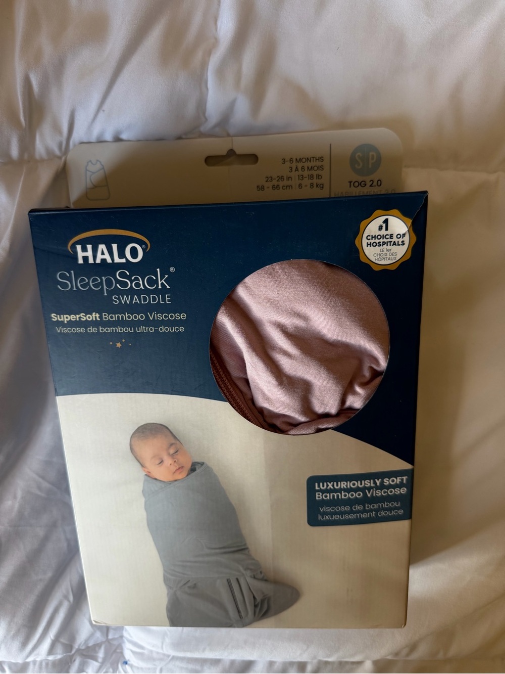 HALO SleepSack Swaddle - Blush Pink Bamboo Viscose 2.0 TOG, SMALL. BRAND NEW!